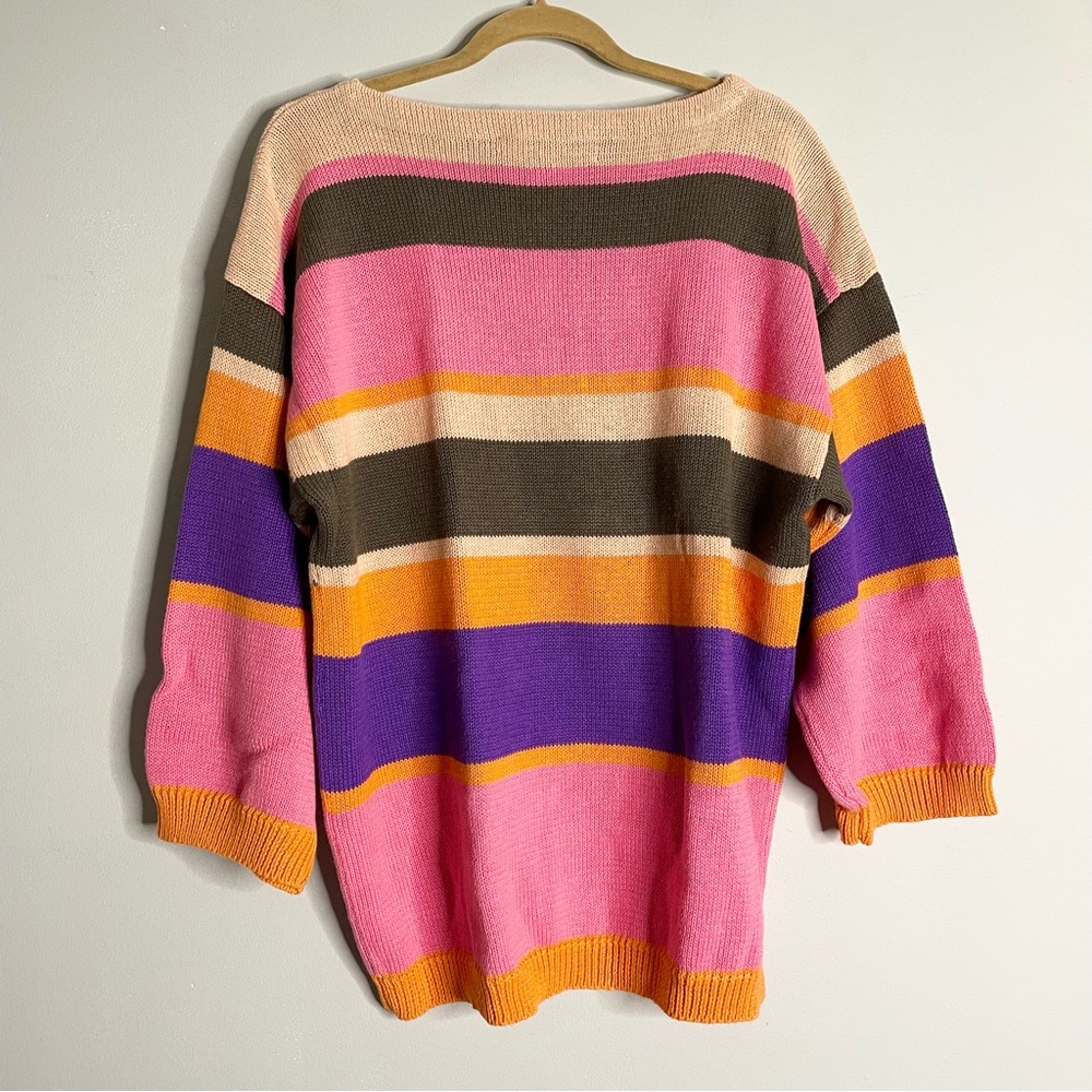 PERRY ELLIS AMERICA Vintage Striped Cotton Blend Knit Sweater